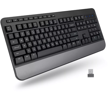2.4GHz RF Wireless Full Size Multimedia Keyboard with Integrated Wrist Rest