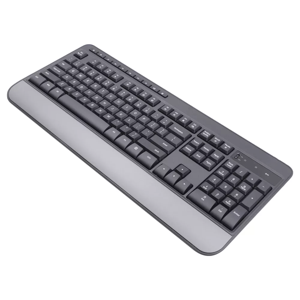 2.4GHz RF Wireless Full Size Multimedia Keyboard with Integrated Wrist Rest